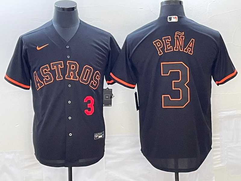 Mens Houston Astros #3 Jeremy Pena Number Lights Out Black Fashion Stitched Cool Base Nike Jerseys